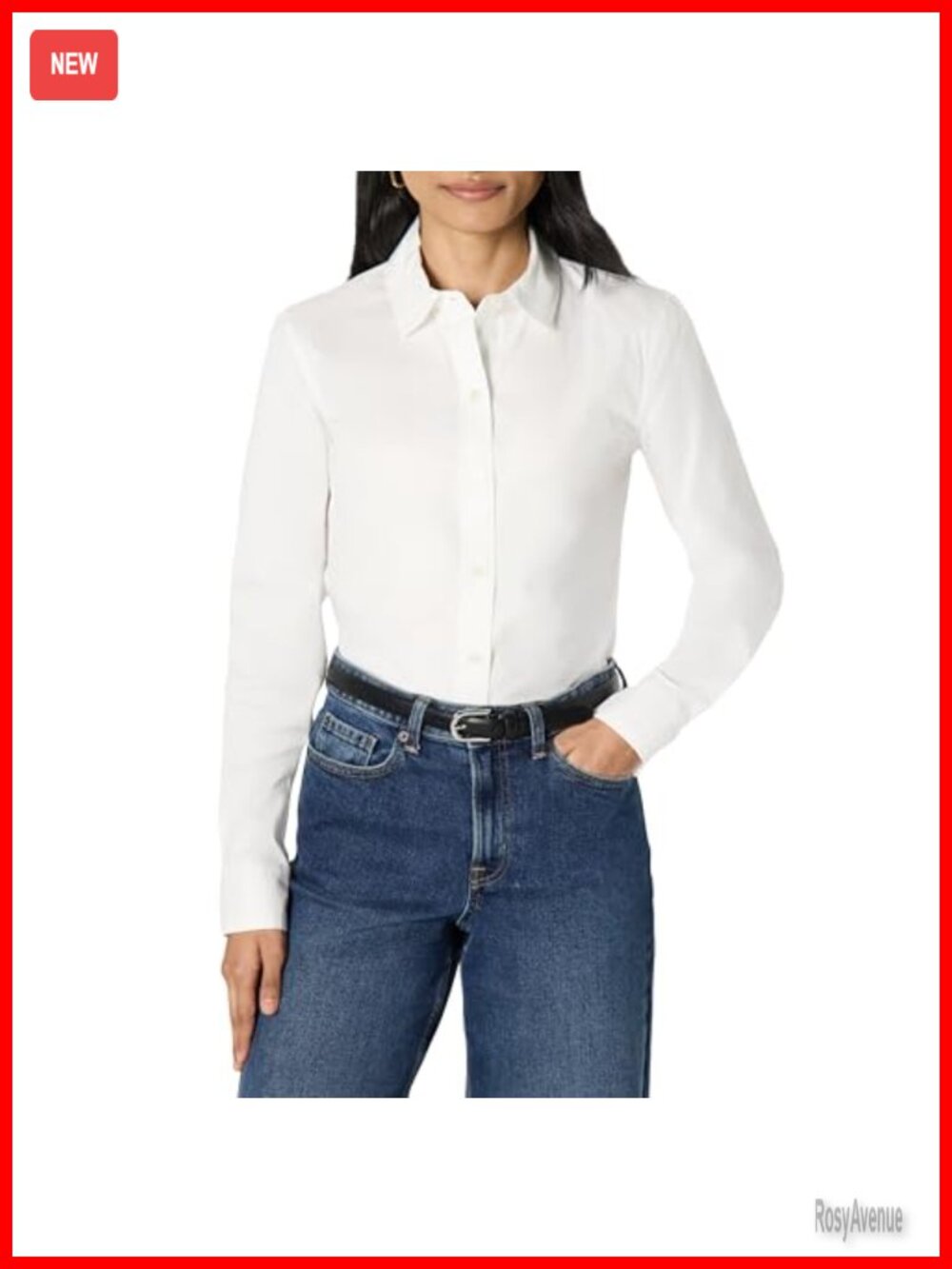 Women's Stretch Poplin Button-Up Dress Shirt Slim Fit Long Sleeve